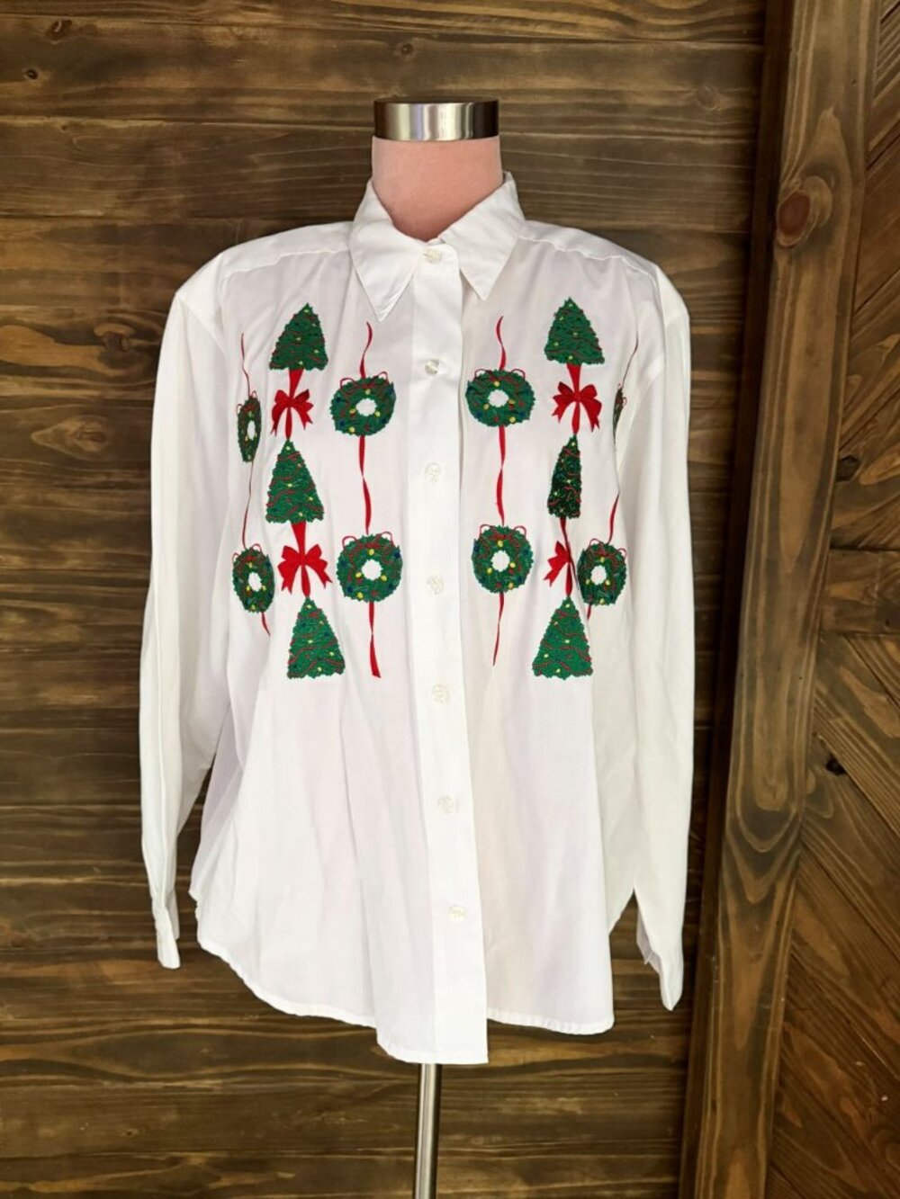 Vintage Westbound Womens Christmas Wreath Dress Shirt Button Up